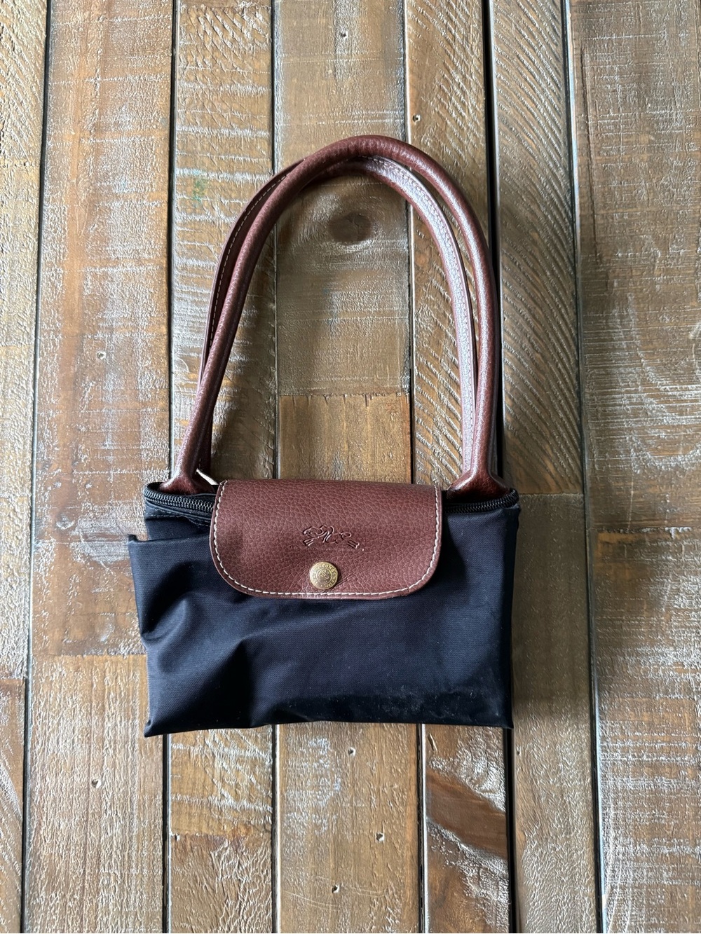 Longchamp Black Nylon Tote with Brown Leather Trim - Picture 15 of 16